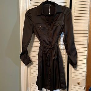Brown button down dress with tie belt
